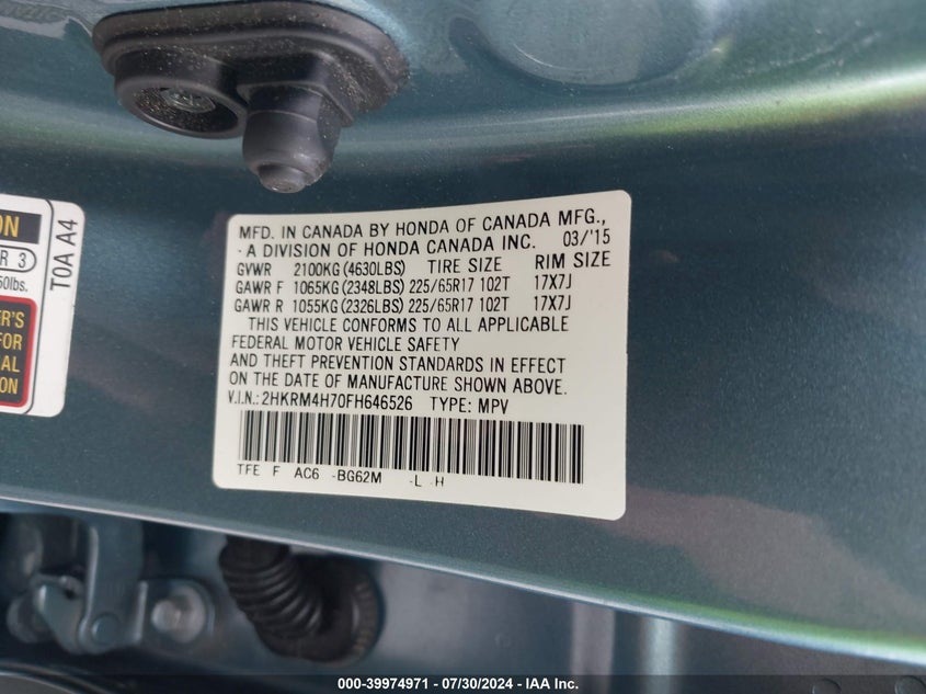 2015 HONDA CR-V EX-L - 2HKRM4H70FH646526