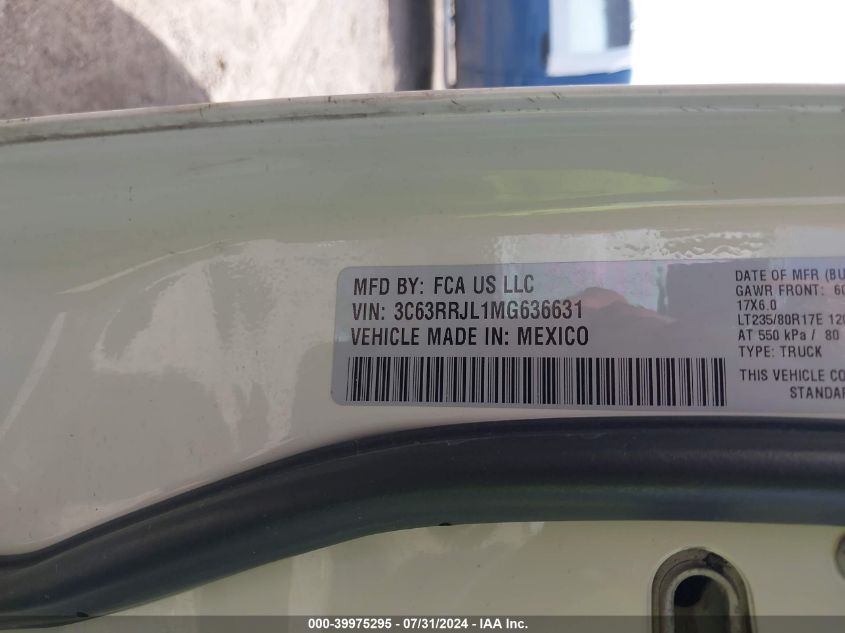 2021 Ram 3500 Laramie VIN: 3C63RRJL1MG636631 Lot: 39975295