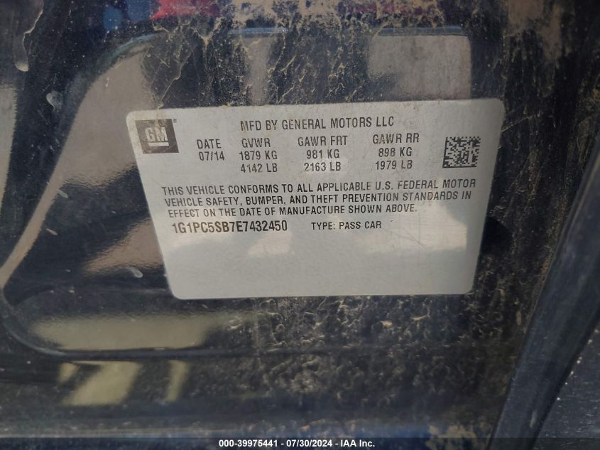 2014 Chevrolet Cruze 1Lt Auto VIN: 1G1PC5SB7E7432450 Lot: 39975441