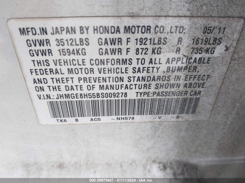 JHMGE8H55BS009278 2011 Honda Fit Sport