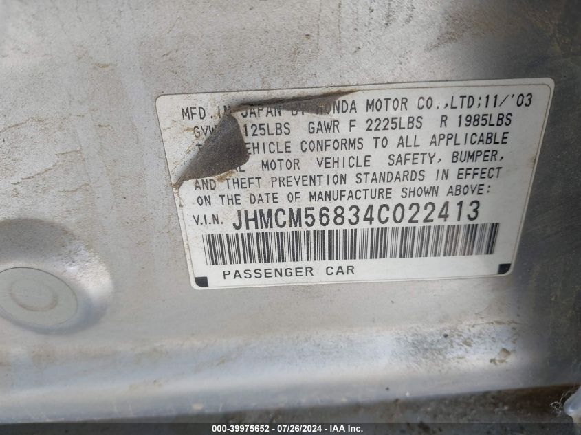 2004 Honda Accord 2.4 Ex VIN: JHMCM56834C022413 Lot: 39975652