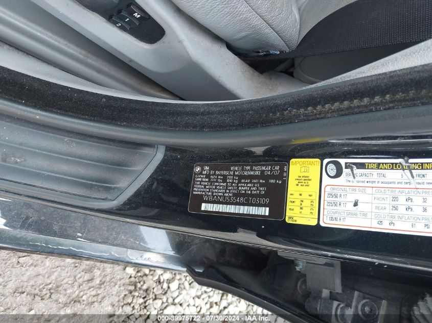 2008 BMW 528I I VIN: WBANU53548CT03109 Lot: 39975722