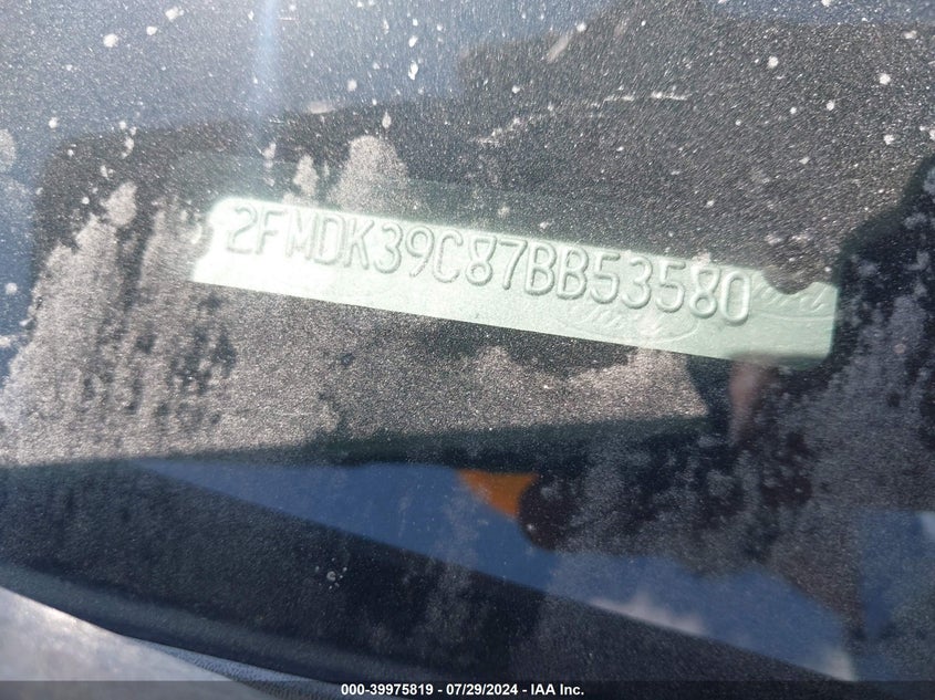 2007 Ford Edge Sel Plus VIN: 2FMDK39C87BB53580 Lot: 39975819