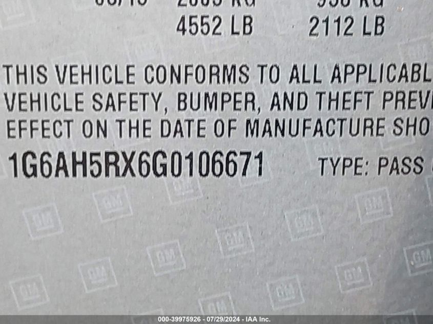 2016 Cadillac Ats Luxury VIN: 1G6AH5RX6G0106671 Lot: 39975926