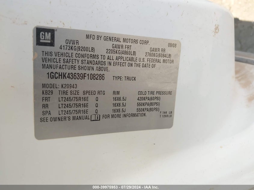 2009 Chevrolet Silverado 2500Hd Work Truck VIN: 1GCHK43639F108286 Lot: 39975953