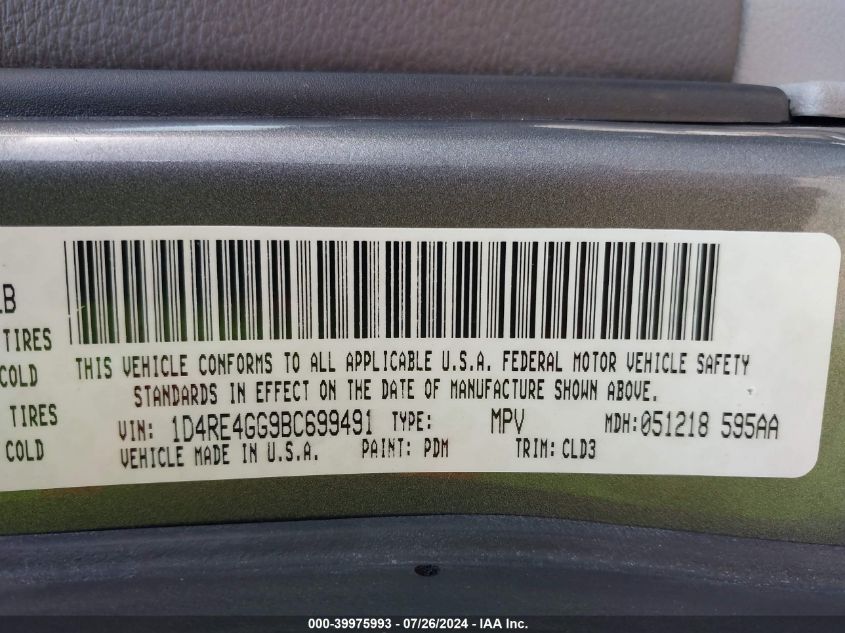 2011 Dodge Durango Crew VIN: 1D4RE4GG9BC699491 Lot: 39975993