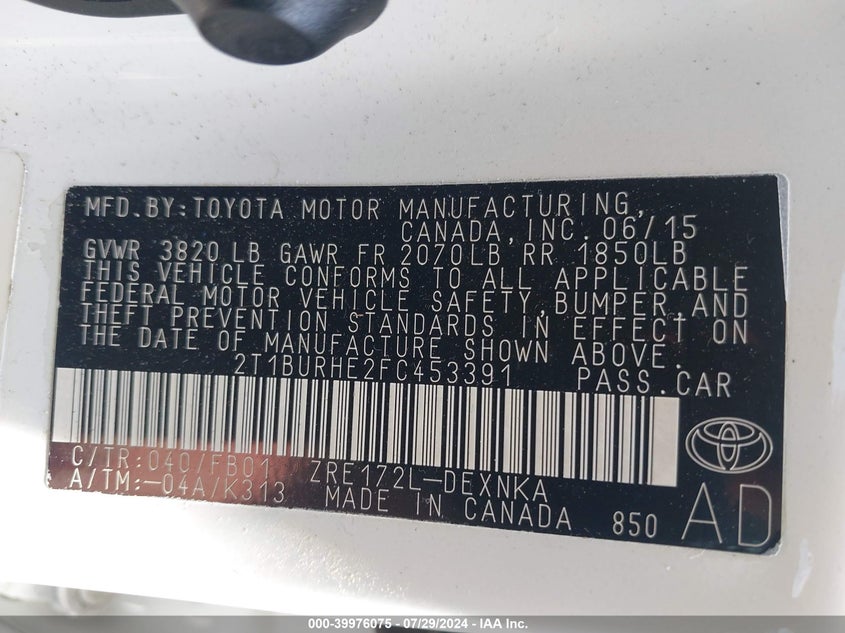 2015 TOYOTA COROLLA LE - 2T1BURHE2FC453391