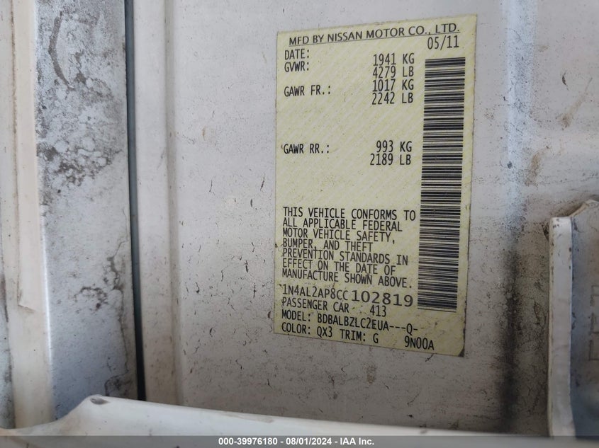 1N4AL2AP8CC102819 2012 Nissan Altima 2.5 S