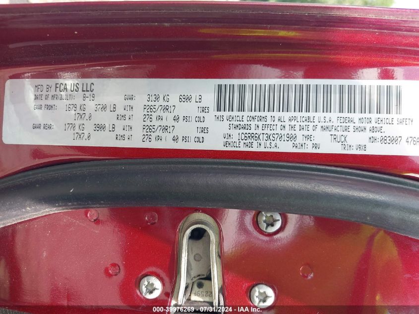 2019 Ram 1500 Classic Express 4X2 5'7 Box VIN: 1C6RR6KT3KS701900 Lot: 39976269