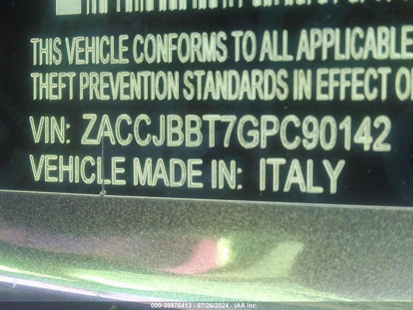 2016 Jeep Renegade Justice VIN: ZACCJBBT7GPC90142 Lot: 39976413