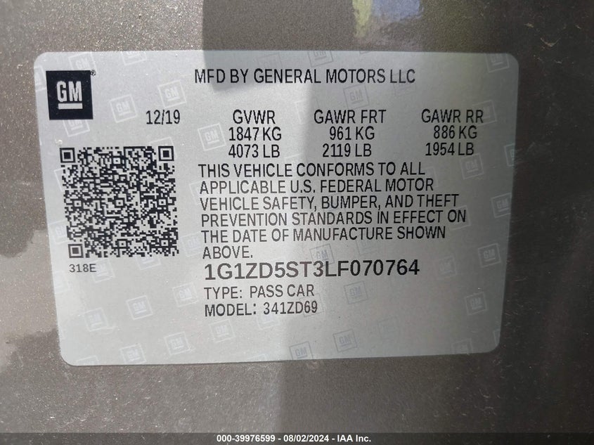 2020 CHEVROLET MALIBU LT - 1G1ZD5ST3LF070764