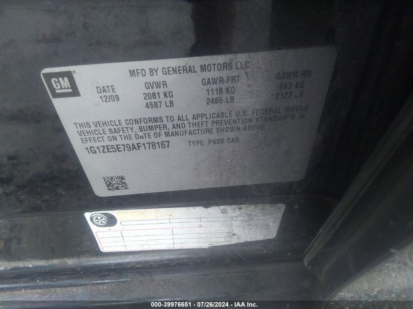 2010 Chevrolet Malibu Ltz VIN: 1G1ZE5E79AF178167 Lot: 39976651