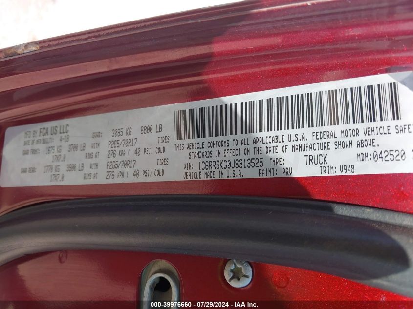 2018 Ram 1500 St VIN: 1C6RR6KG0JS313525 Lot: 39976660