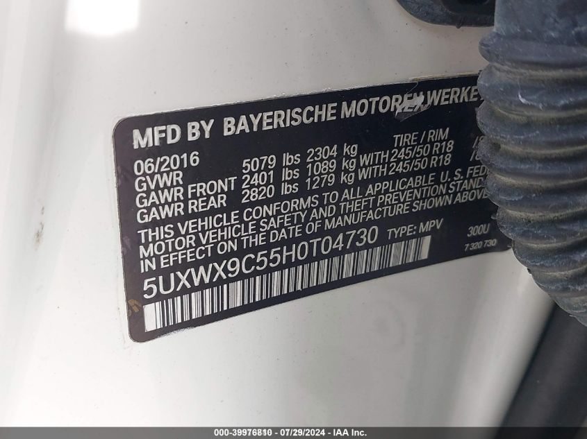 2017 BMW X3 XDRIVE28I - 5UXWX9C55H0T04730