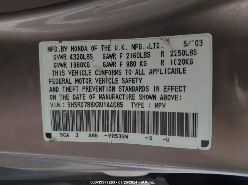 SHSRD788X3U144085 | 2003 HONDA CR-V