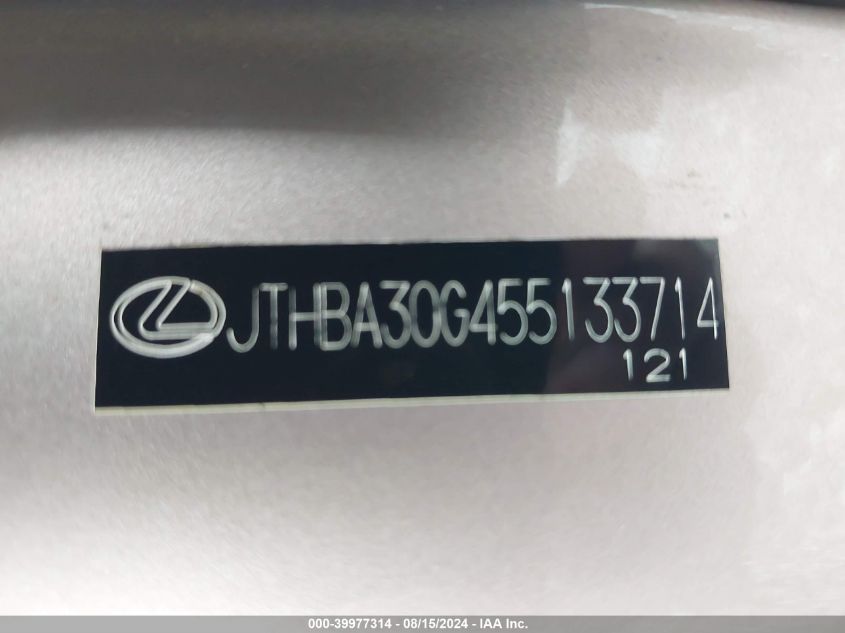 2005 Lexus Es 330 VIN: JTHBA30G455133714 Lot: 39977314