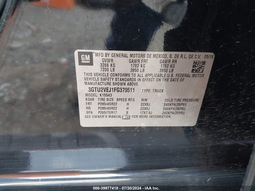 2015 GMC SIERRA 1500 SLT - 3GTU2VEJ1FG379511