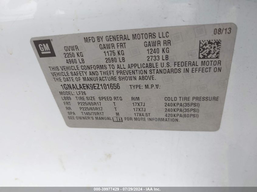 2014 Chevrolet Equinox Ls VIN: 1GNALAEK9EZ101656 Lot: 39977429
