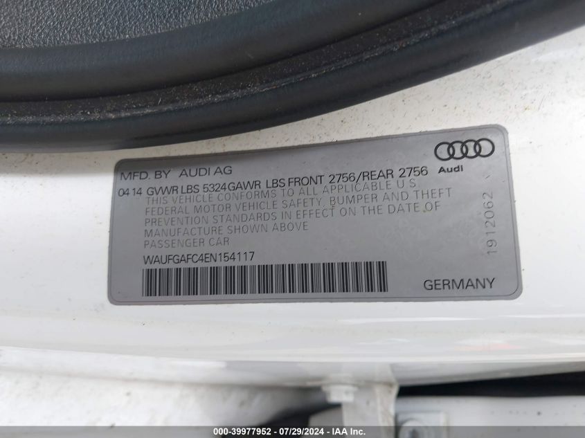 2014 Audi A6 3.0T Premium Plus VIN: WAUFGAFC4EN154117 Lot: 39977952