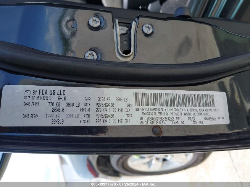 2016 Ram 1500 Big Horn VIN: 1C6RR7GT6GS384202 Lot: 39977970