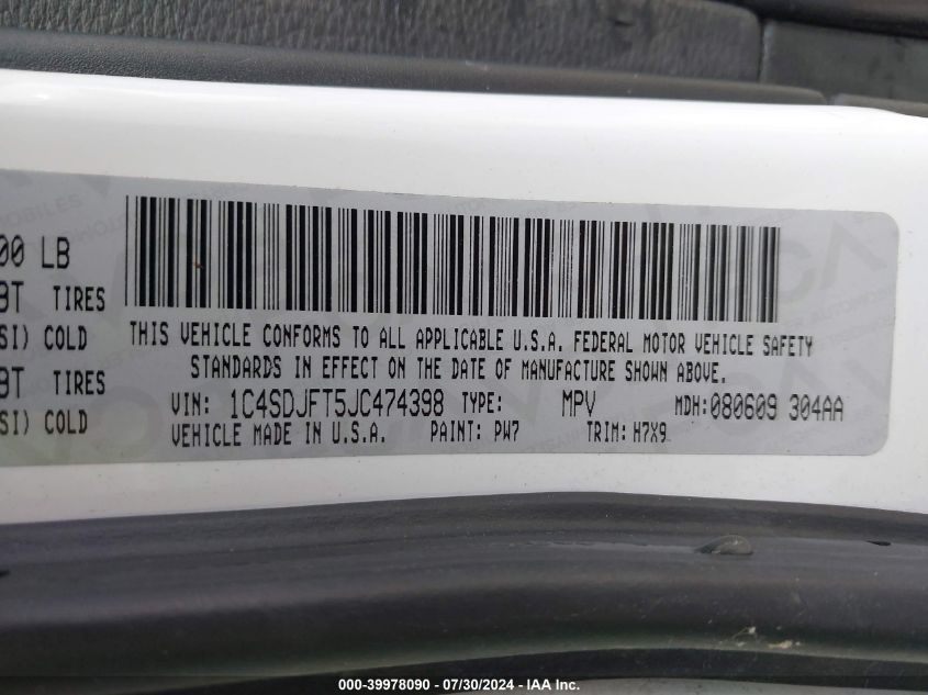 2018 Dodge Durango Ssv VIN: 1C4SDJFT5JC474398 Lot: 39978090