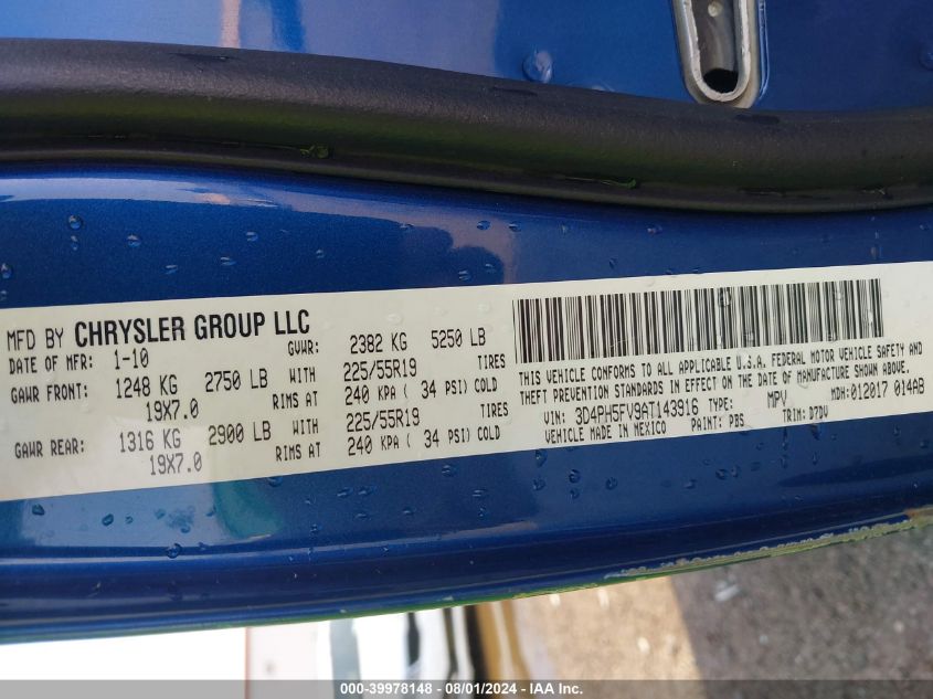 2010 Dodge Journey Sxt VIN: 3D4PH5FV9AT143916 Lot: 39978148