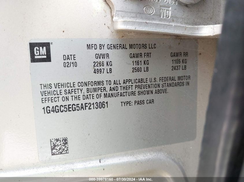 2010 Buick Lacrosse Cxl VIN: 1G4GC5EG5AF213061 Lot: 39978160