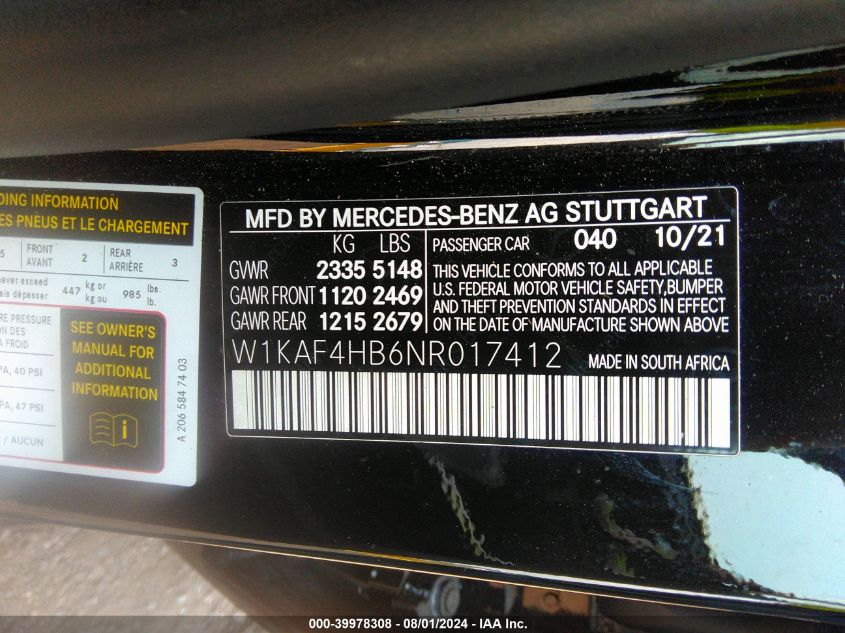 0W1KAF4HB6NR01741 2022 Mercedes-Benz C 300 4Matic