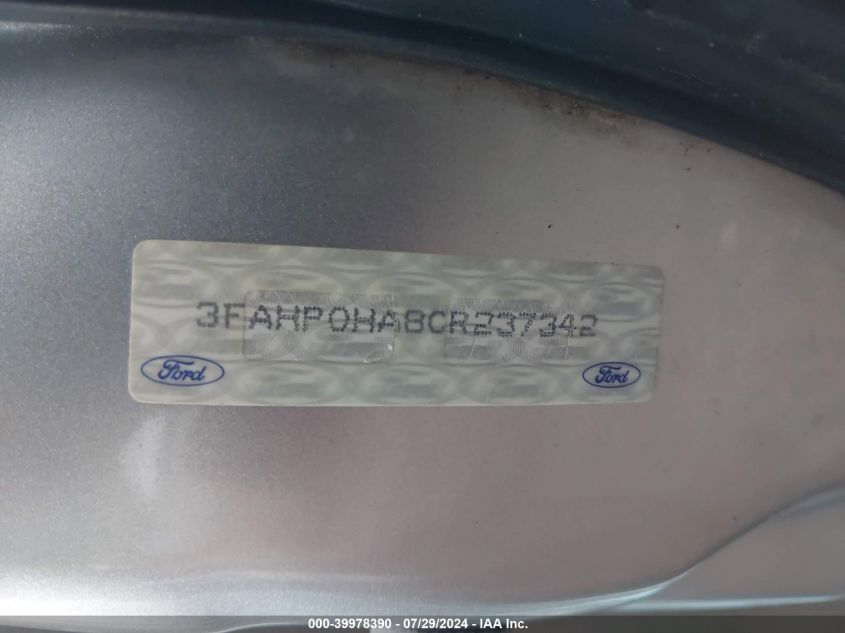 2012 Ford Fusion Se VIN: 3FAHP0HA8CR237342 Lot: 39978390