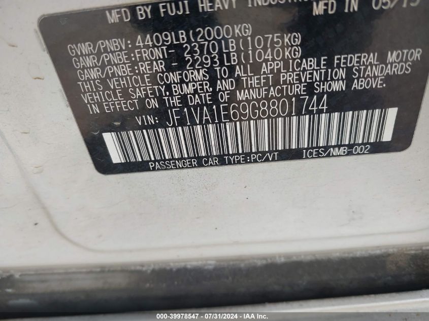 2016 Subaru Wrx Premium VIN: JF1VA1E69G8801744 Lot: 39978547