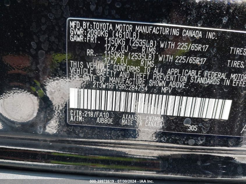 2024 Toyota Rav4 Xle/Xle Premium VIN: 2T3W1RFV9RC284754 Lot: 39978619