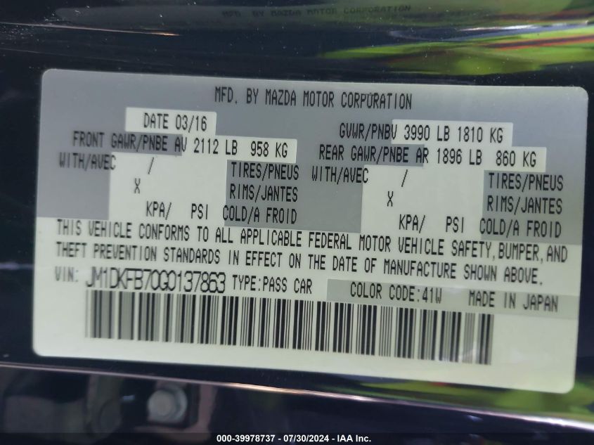 2016 Mazda Cx-3 Sport VIN: JM1DKFB70G0137863 Lot: 39978737