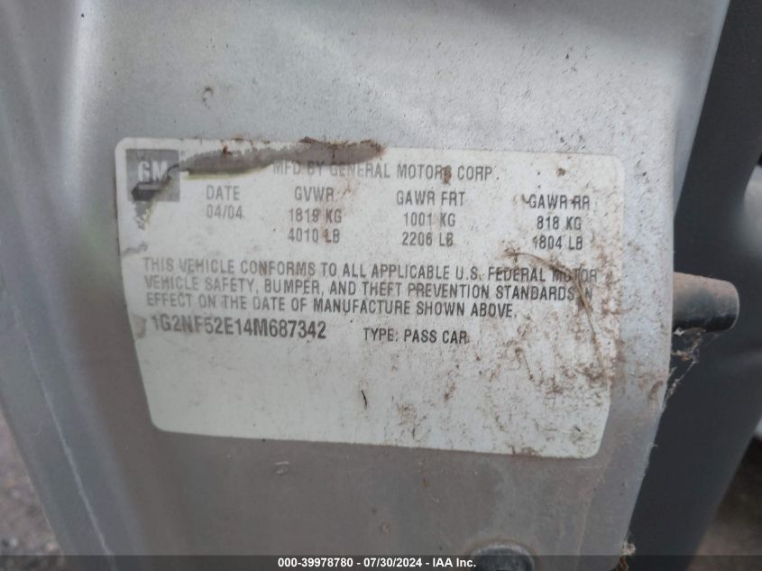 2004 Pontiac Grand Am Se1 VIN: 1G2NF52E14M687342 Lot: 39978780