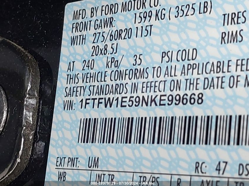2022 Ford F-150 Xlt VIN: 1FTFW1E59NKE99668 Lot: 39979129