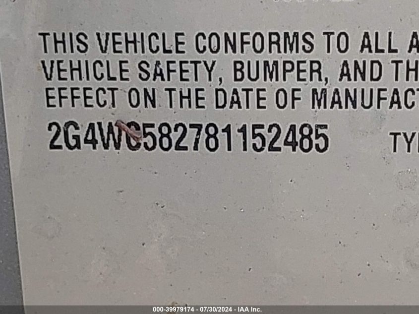 2008 Buick Lacrosse Cx VIN: 2G4WC582781152485 Lot: 39979174