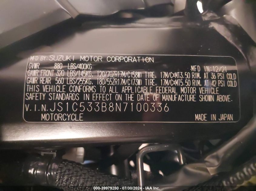 JS1C533B8N710033 2022 Suzuki Gsx-S750 M/Z