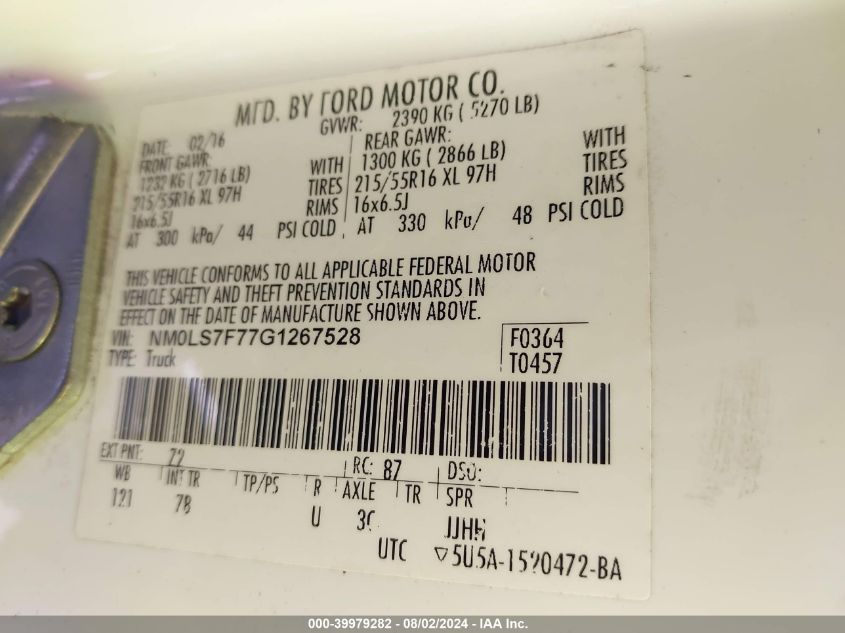 2016 Ford Transit Connect Xlt VIN: NM0LS7F77G1267528 Lot: 39979282