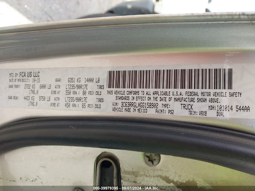 2016 Ram 3500 Tradesman VIN: 3C63RRGLXGG158902 Lot: 39979395