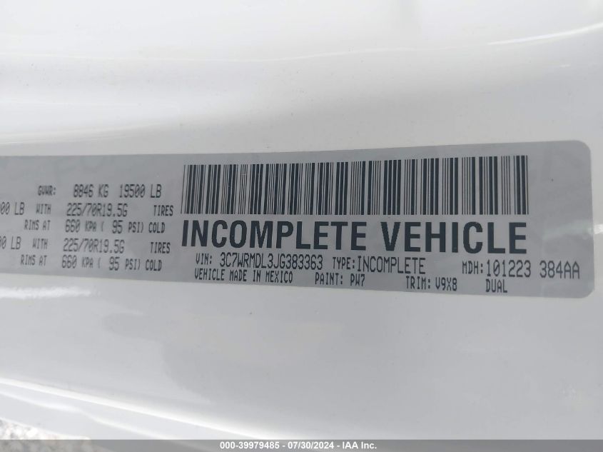 2018 Ram 5500 VIN: 3C7WRMDL3JG383363 Lot: 39979485