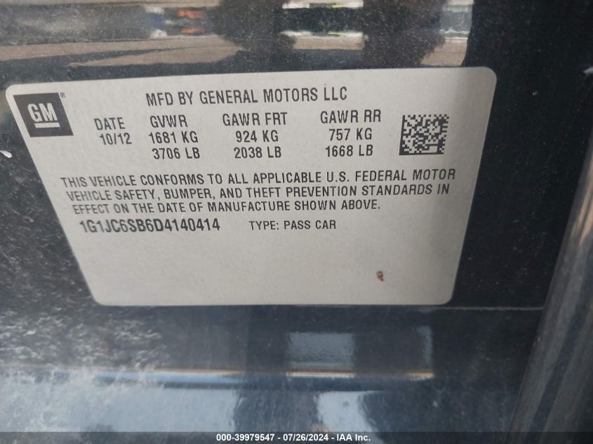 1G1JC6SB6D4140414 | 2013 CHEVROLET SONIC