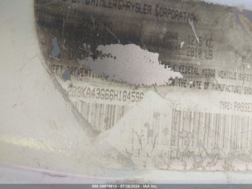 2006 Dodge Charger VIN: 2B3KA43G66H184596 Lot: 39979613