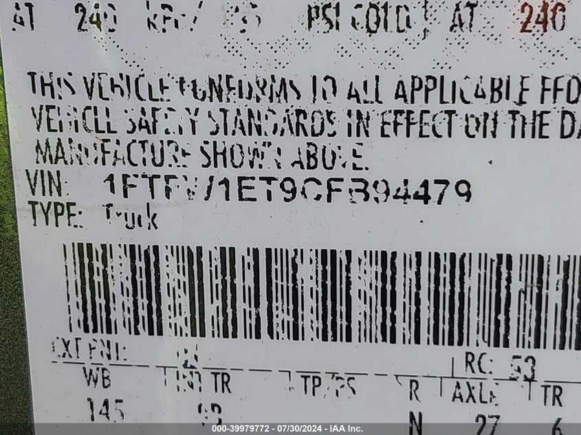 2012 Ford F-150 Platinum VIN: 1FTFW1ET9CFB94479 Lot: 39979772