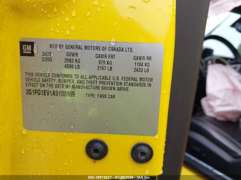 2010 Chevrolet Camaro 2Lt VIN: 2G1FG1EV1A9100169 Lot: 39979827