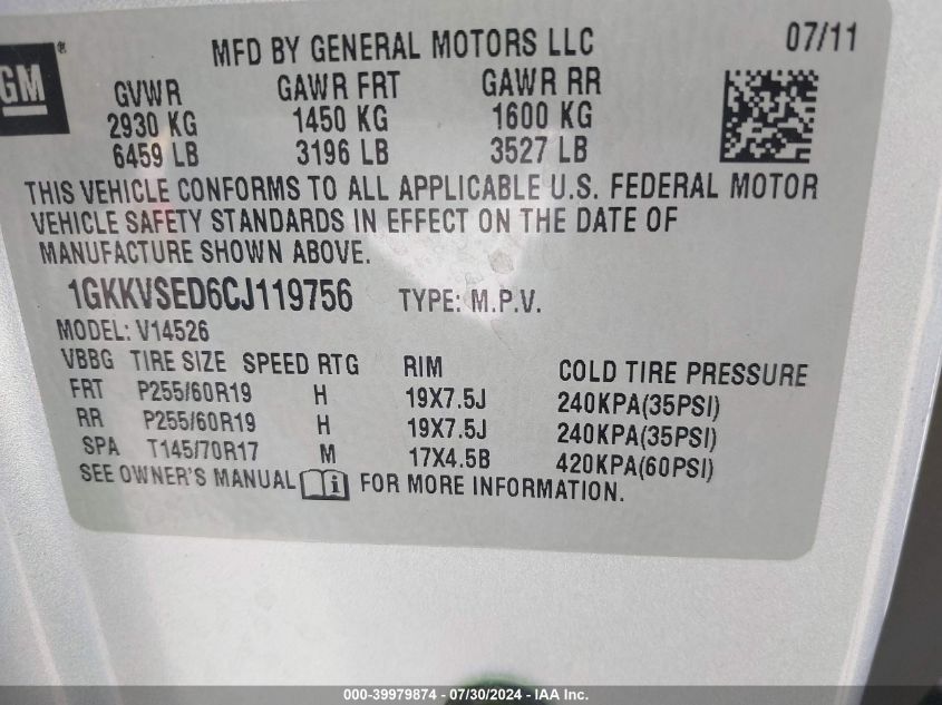 1GKKVSED6CJ119756 2012 GMC Acadia Slt-2