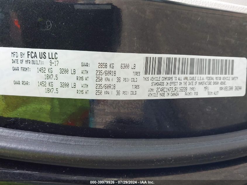 2018 CHRYSLER PACIFICA HYBRID LIMITED - 2C4RC1N73JR116228