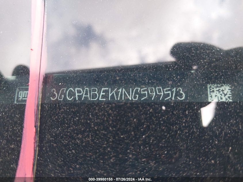 2022 Chevrolet Silverado 1500 2Wd Short Bed Custom VIN: 3GCPABEK1NG599513 Lot: 39980155