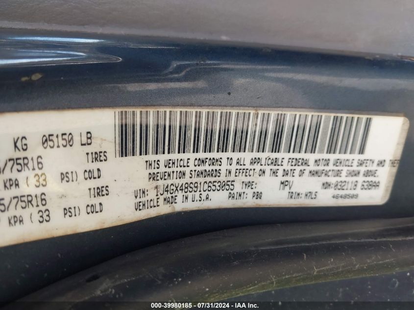 2001 Jeep Grand Cherokee Laredo VIN: 1J4GX48S91C653055 Lot: 39980185