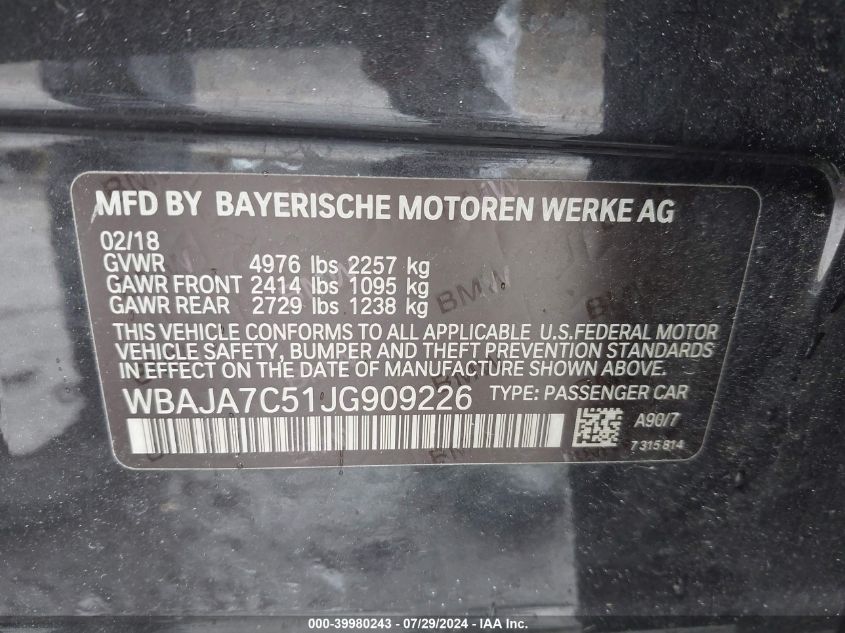 WBAJA7C51JG909226 2018 BMW 530I xDrive