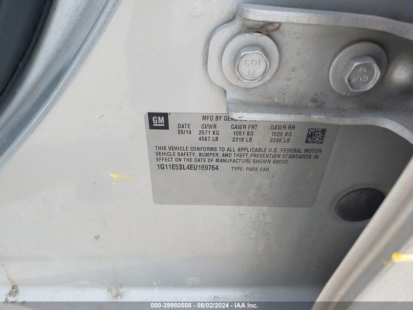 2014 Chevrolet Malibu 2Lt VIN: 1G11E5SL4EU169764 Lot: 39980508