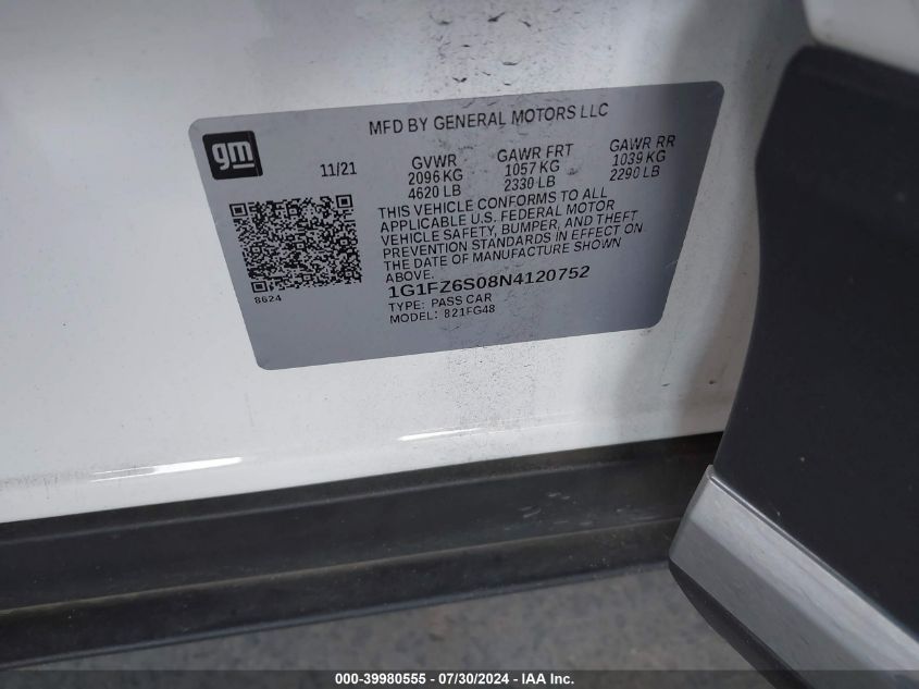 2022 Chevrolet Bolt Euv Fwd Premier VIN: 1G1FZ6S08N4120752 Lot: 39980555